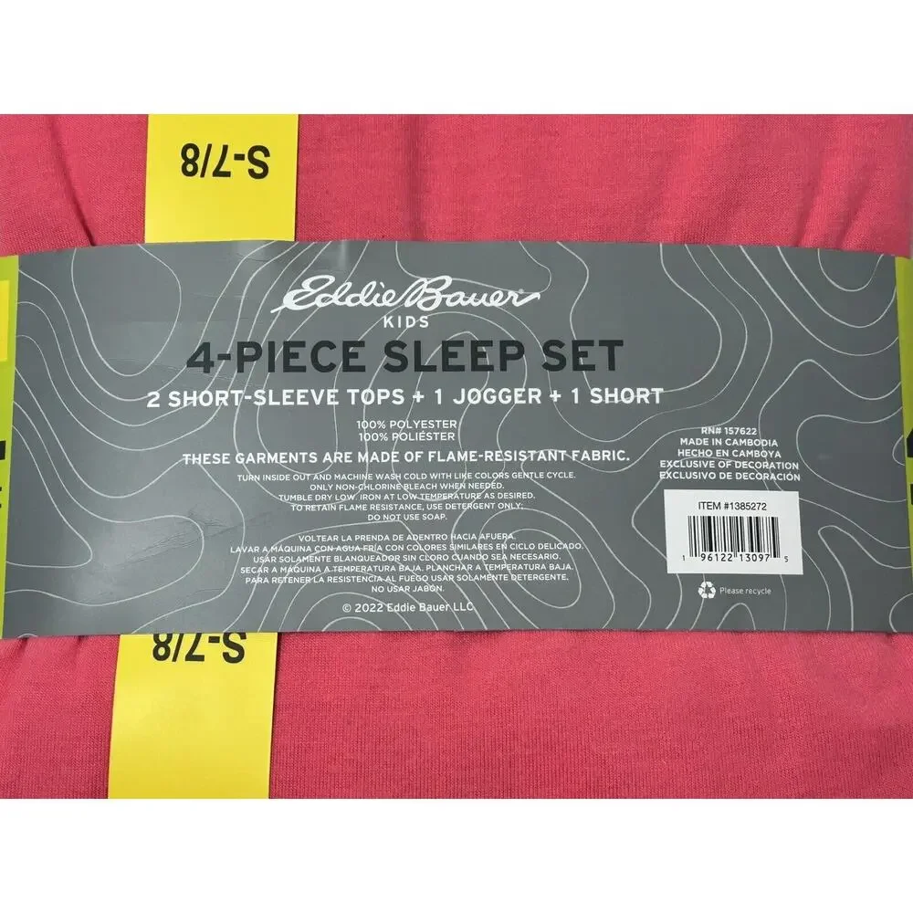 Eddie Bauer Kids‎ 4 Piece Sleep Set Pajama Small 7/8 Girls Aqua Sky